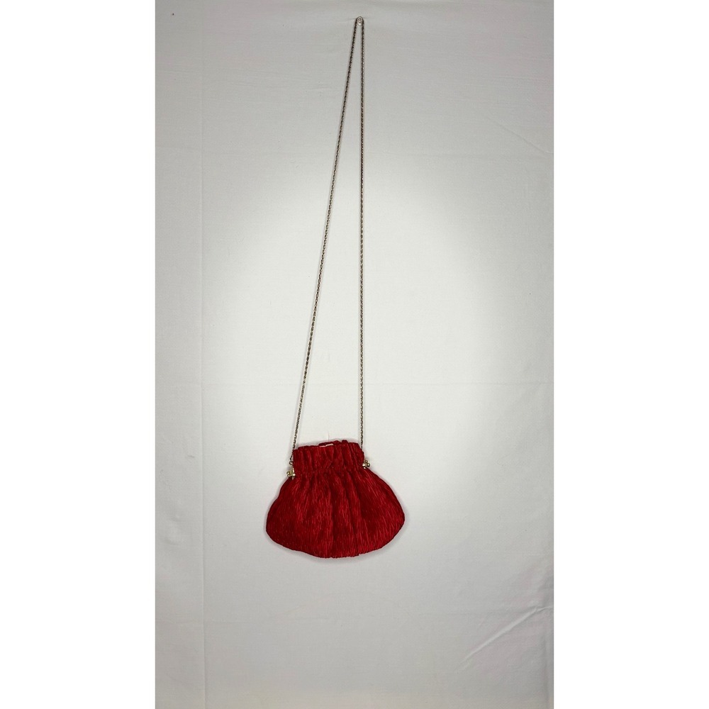 Vanessa Red Pleated Satin Evening Bag Gold Chain Strap Vintage Pouch Clutch